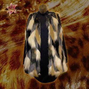 Catherine Malandrino Black, White & Tan Faux Fur Vest